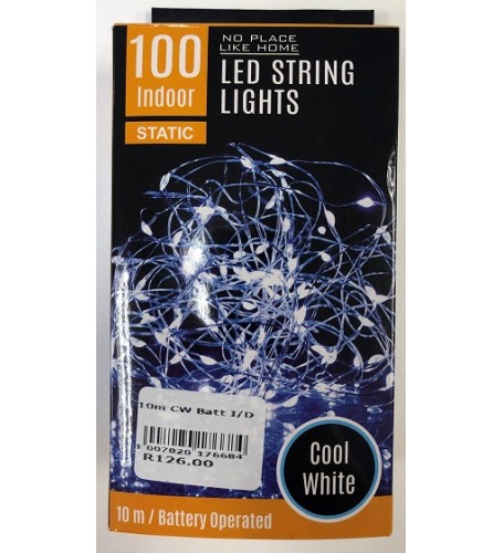 LED INDOORS STRING LIGHTS 10 METERS COOL WHITE BATTERY OPERATED 